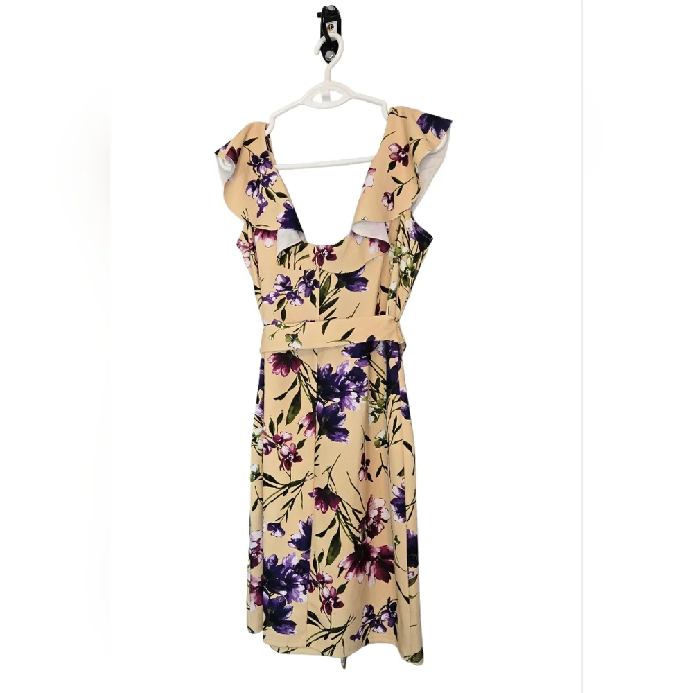Bebe Floral Flouncy Pretty Fitted Short Mini Sexy Size L Dress Flirty Bodycon - Picture 5 of 11